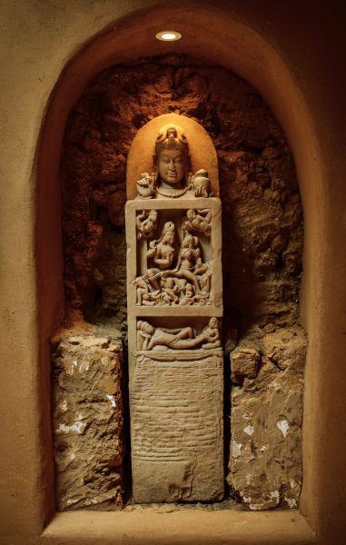 Ancient Gandharan carvings decorate The Spa of The Five Graces, a luxury spa in Downtown Santa Fe, New Mexico.